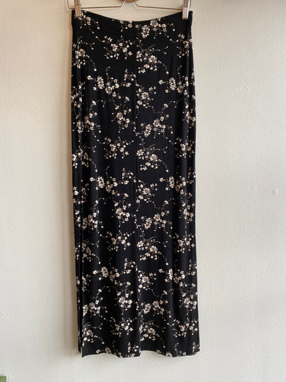 Vintage 90's Sun Fire USA Black & White Floral Maxi Skirt