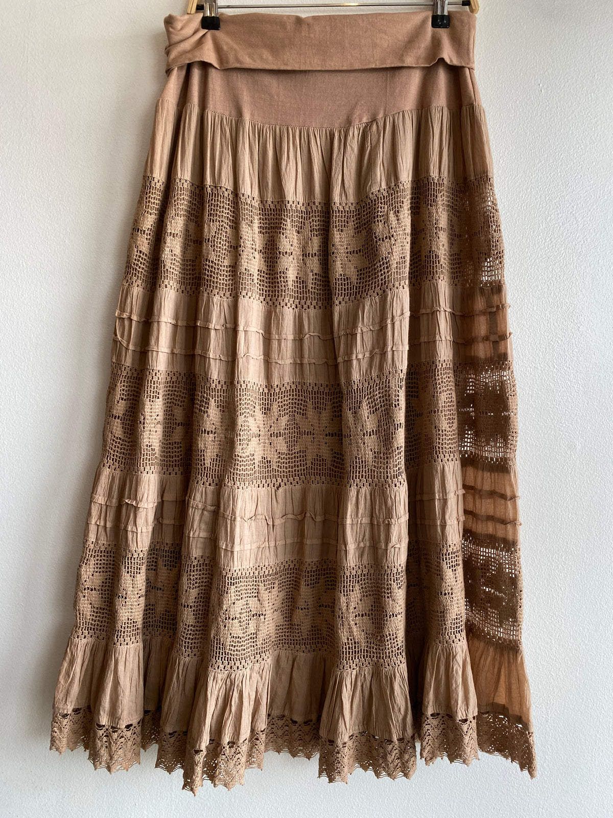 Vintage 90's Light Brown Tiered Maxi Skirt