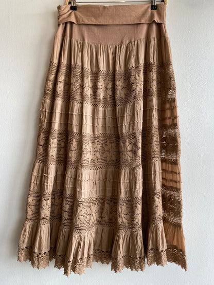 Vintage 90's Light Brown Tiered Maxi Skirt