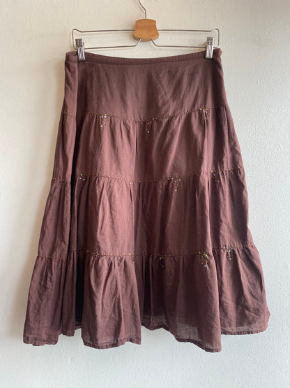 Vintage Y2K Mocha Brown Beaded Midi Skirt