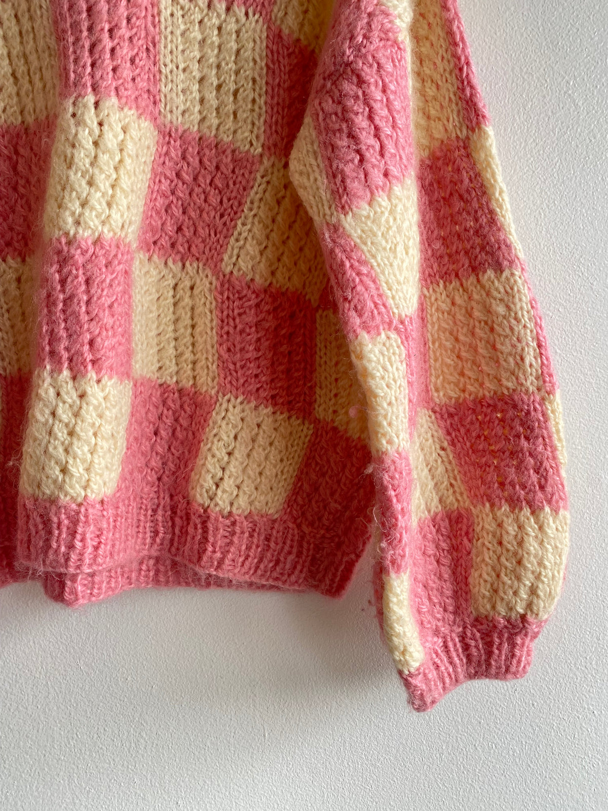 Vintage 70's Pink and White Checkered Sweater