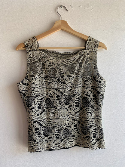 Vintage 90s black and gold lace tank - La Lovely Vintage 