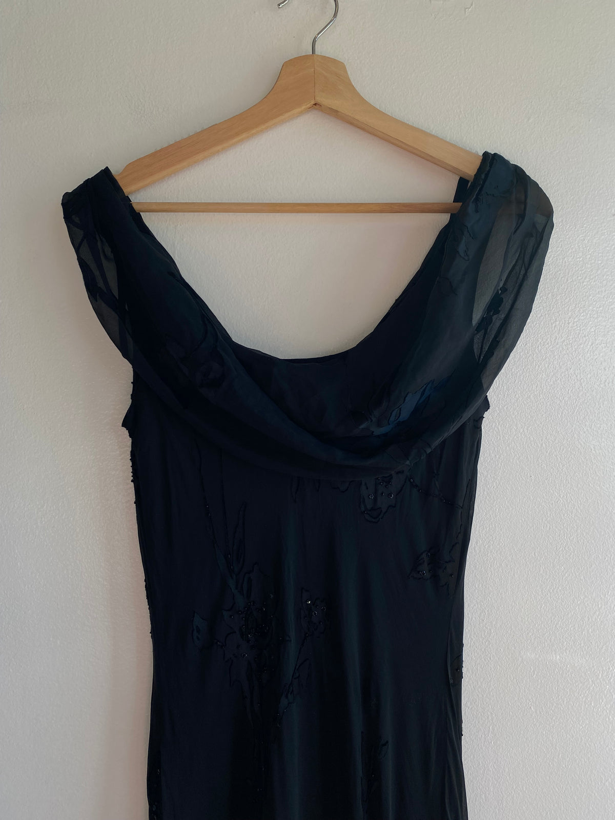 Vintage 90's Black Silk Beaded Maxi Dress