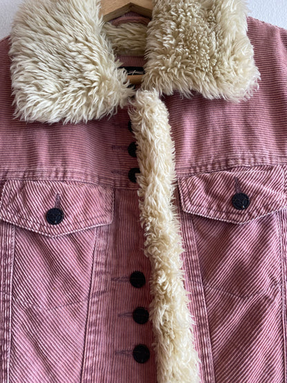 Vintage Y2K Black Rivet Pink Corduroy Bomber Jacket