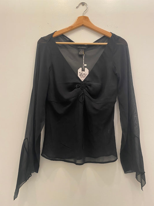 Vintage Y2K Black Silk Bell Sleeve Top - La Lovely Vintage 