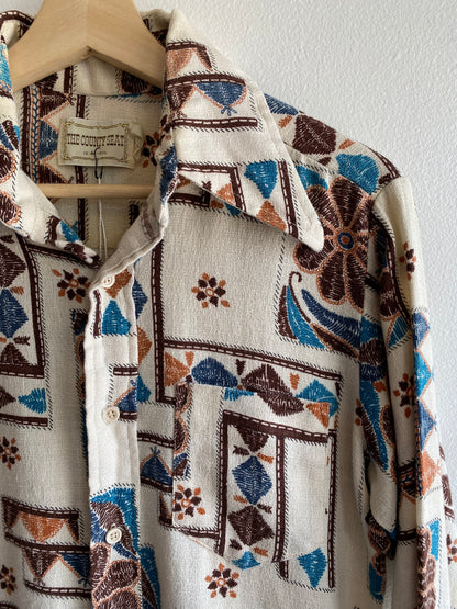 Vintage 1970’s Woven Linen Long Sleeve Button Up Shirt
