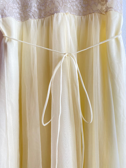 Vintage 60's Butter Yellow Lace and Mesh Slip Dress - La Lovely Vintage 