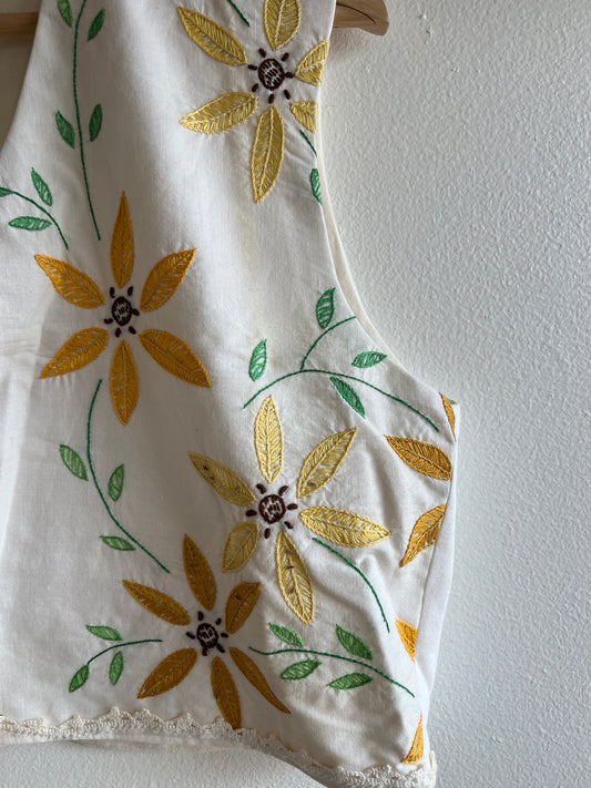 Trash Textiles - Handmade Vintage Tablecloth Tie-Front Blouse - La Lovely Vintage 
