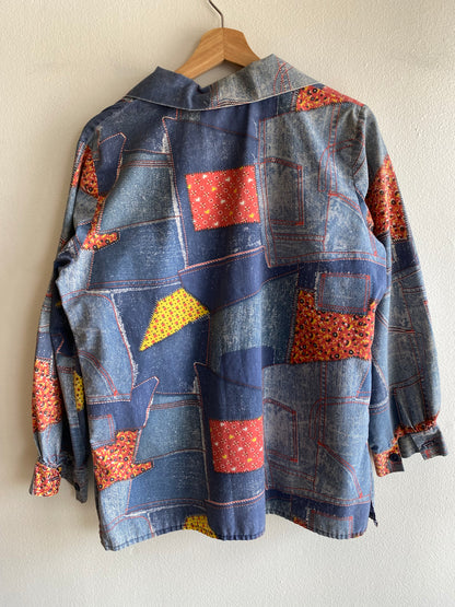 Vintage 1970’s Patchwork Print Long Sleeve Button Up Shirt