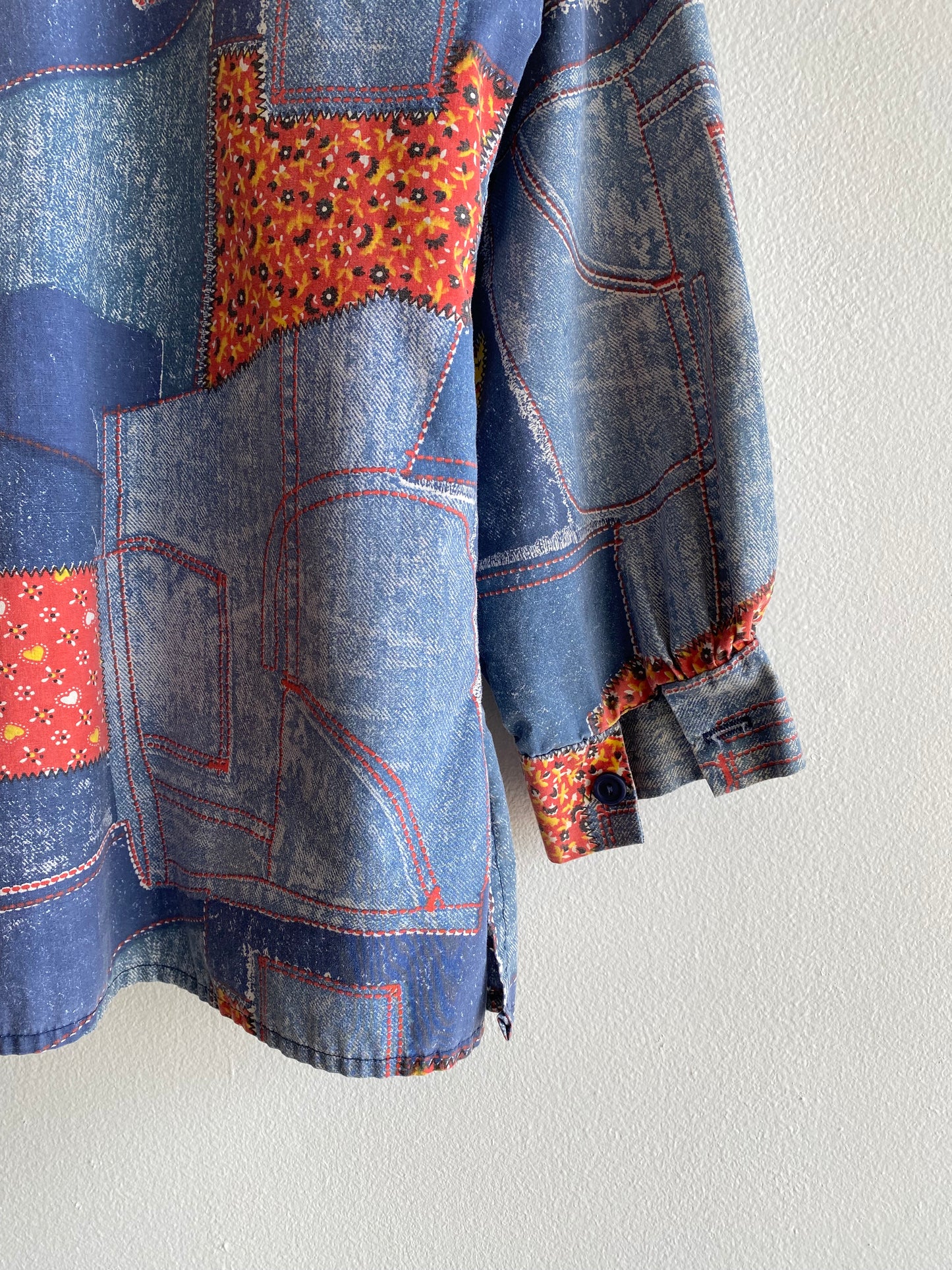 Vintage 1970’s Patchwork Print Long Sleeve Button Up Shirt