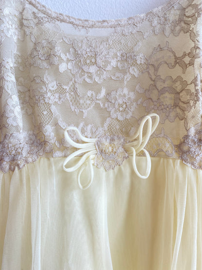 Vintage 60's Butter Yellow Lace and Mesh Slip Dress - La Lovely Vintage 
