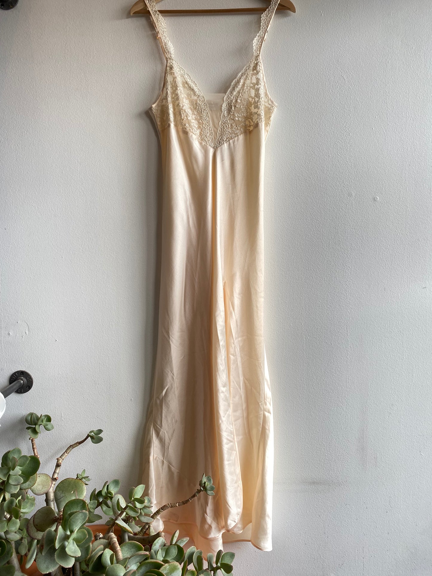 Vintage 80's Victoria's Secret Gold Label Cream Satin Maxi Slip Dress - La Lovely Vintage 