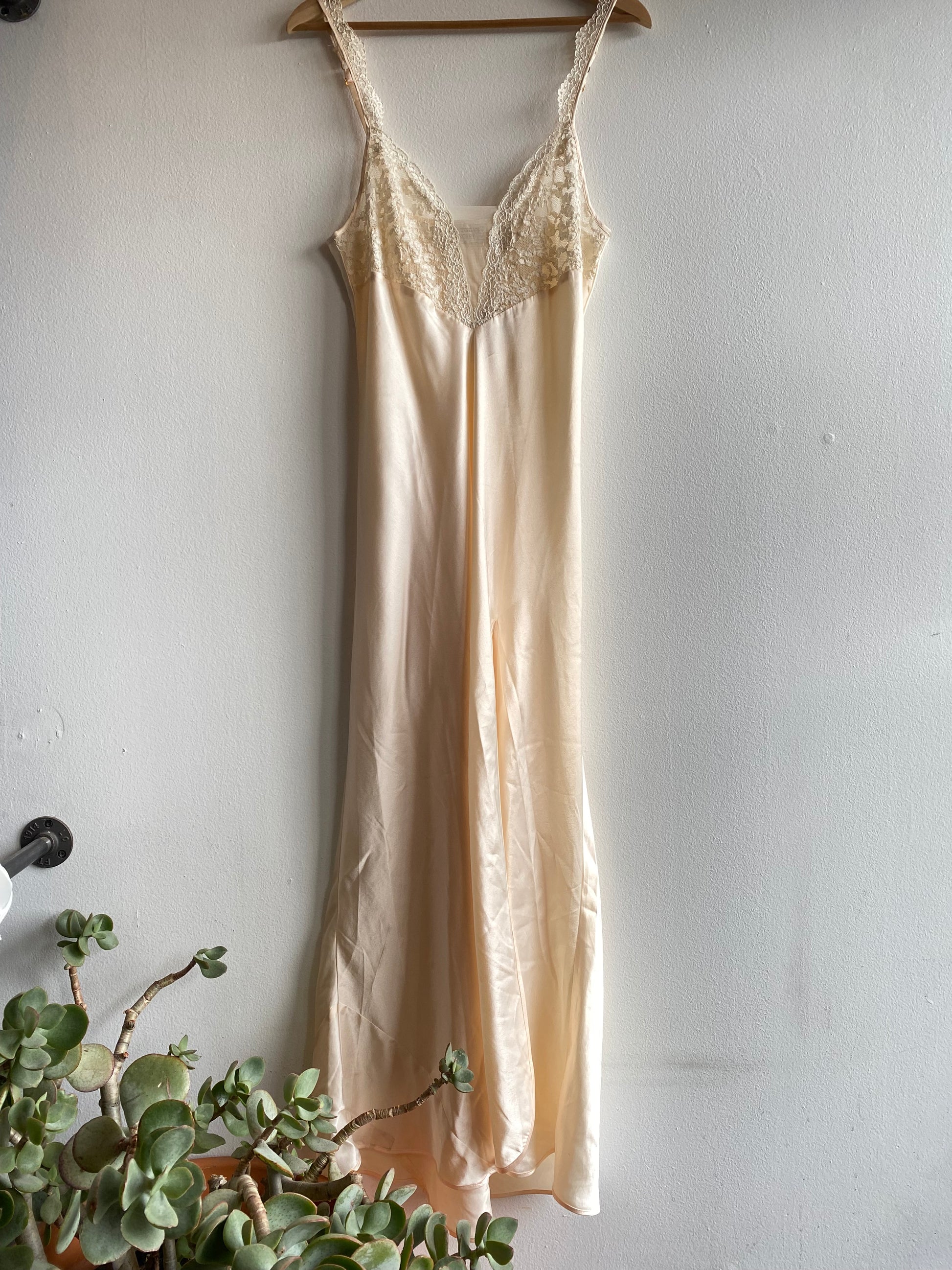 Vintage 80's Victoria's Secret Gold Label Cream Satin Maxi Slip Dress - La Lovely Vintage 