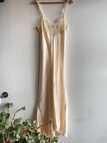 Vintage 80's Victoria's Secret Gold Label Cream Satin Maxi Slip Dress