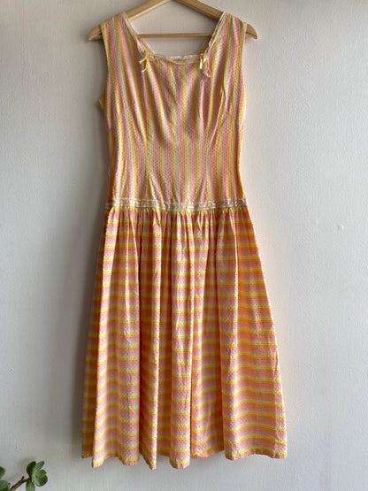 Vintage 40s/50s pinktone striped dropwaist dress - La Lovely Vintage 