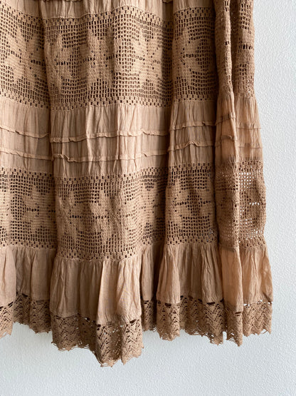 Vintage 90's Light Brown Tiered Maxi Skirt