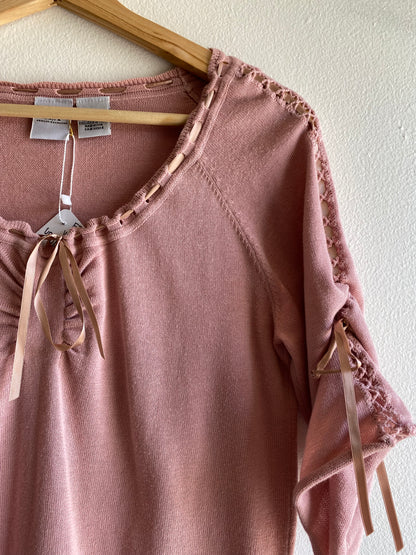 Vintage Y2K pink lace up sleeve top - La Lovely Vintage 