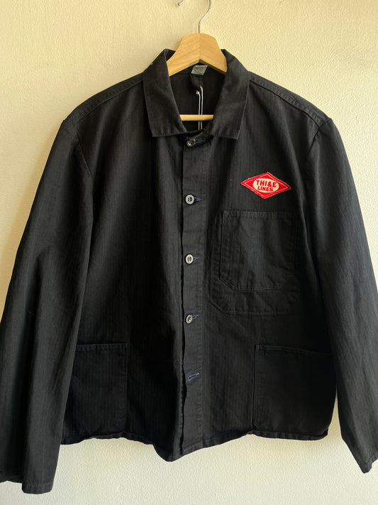 Vintage 1970’s Black Herringbone Twill French Chore Coat