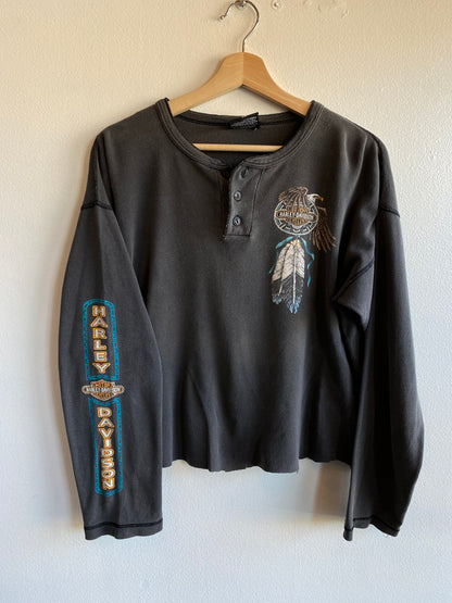 Vintage 1980’s Harley Davidson Cropped Thermal Shirt