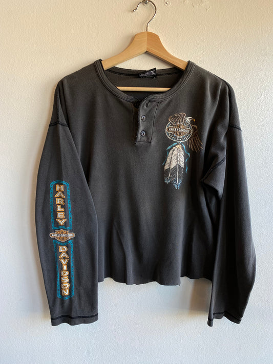 Vintage 1980’s Harley Davidson Cropped Thermal Shirt