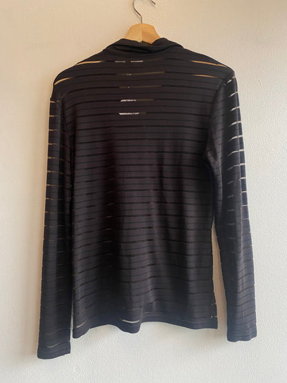 Vintage 90's Armani Exchange Black Sheer Striped Button Up
