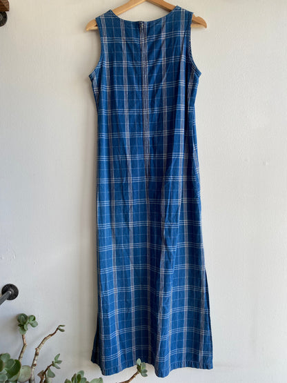 Vintage 90's Plaid Print Denim Maxi Dress