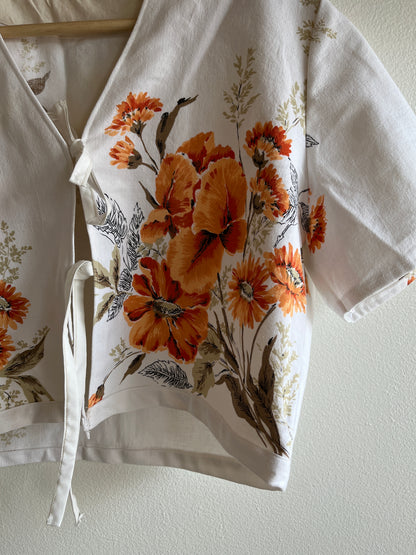 Trash Textiles - Handmade Vintage Tablecloth Tie-Front Blouse - La Lovely Vintage 
