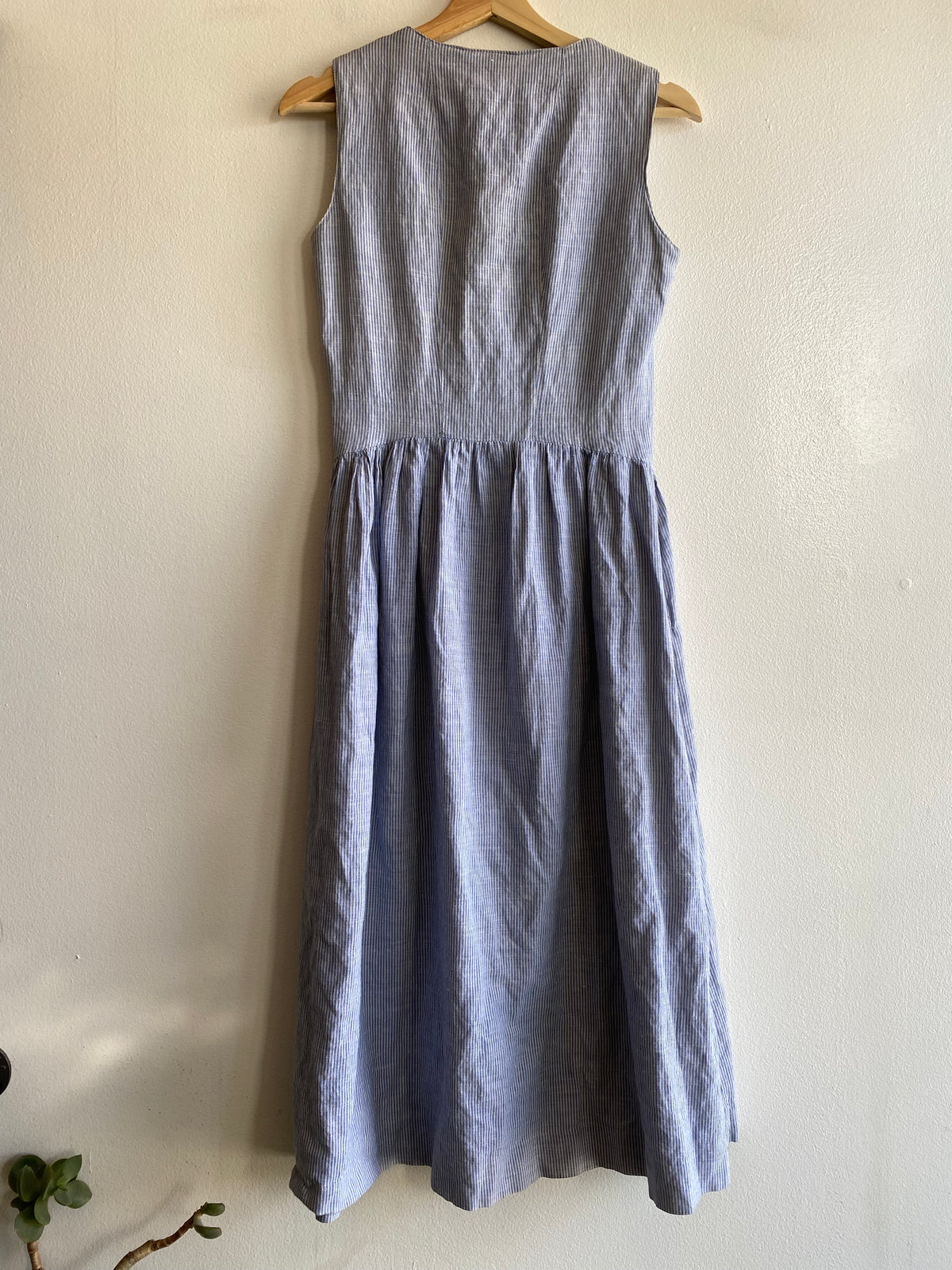 Vintage 90's Laura Ashley Blue Striped Sleeveless Maxi Dress - La Lovely Vintage 
