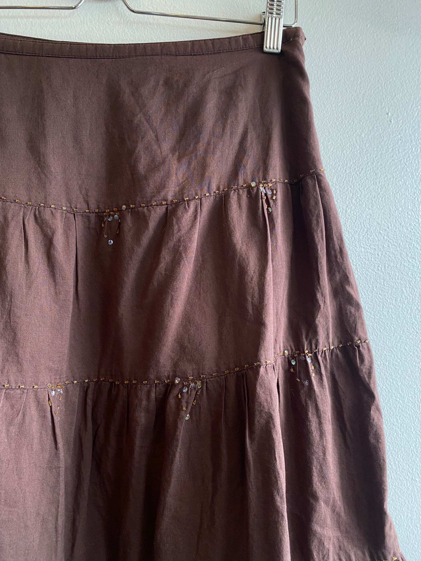Vintage Y2K Mocha Brown Beaded Midi Skirt