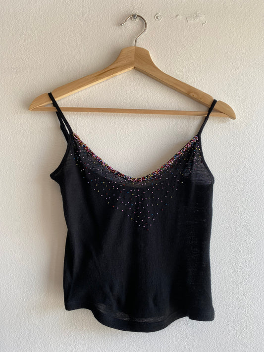 Vintage Y2K black beaded wool tank - La Lovely Vintage 