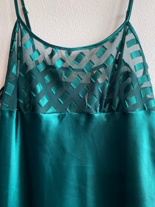 Vintage 80's Victoria's Secret Gold Label Emerald Green Satin Slip Dress