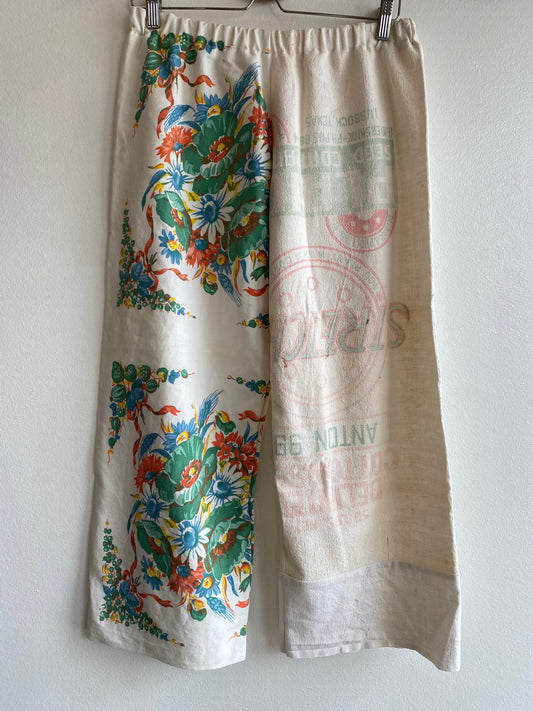 Handmade Vintage Multicolor Floral / Nora Mill Feedsack White Pants