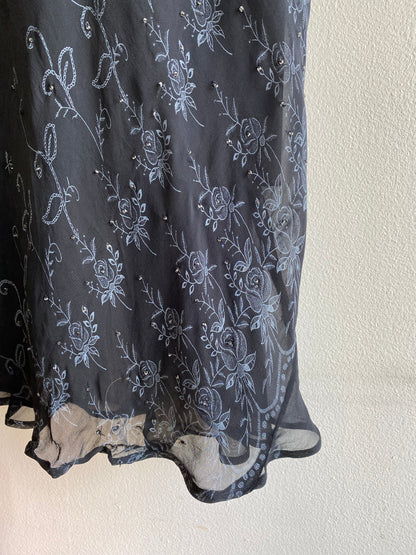 Vintage 90's CDC Black Maxi Dress with Blue Floral Beads - La Lovely Vintage 
