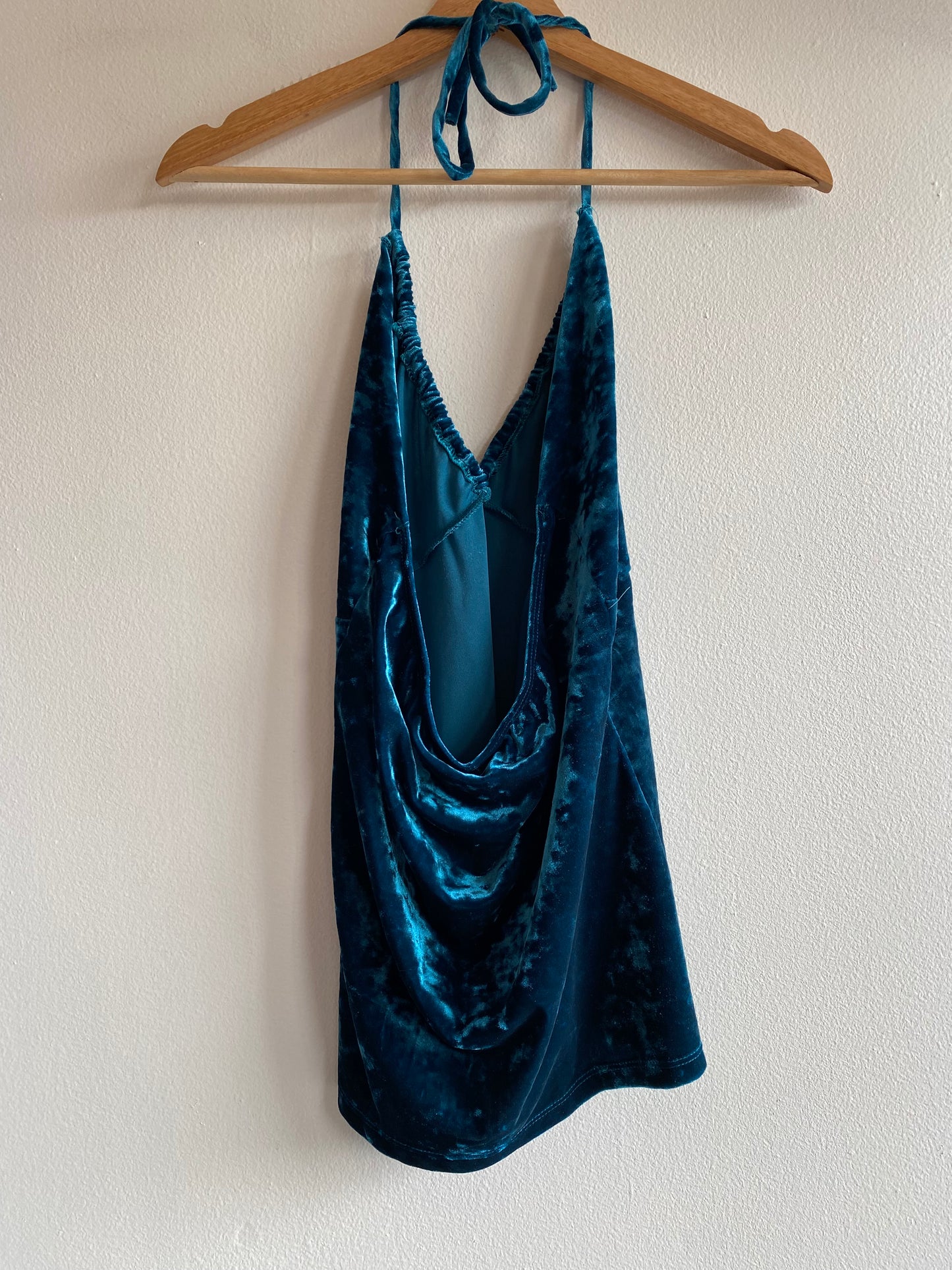 Vintage Y2K Twenty One Teal Velvet Halter Top - La Lovely Vintage 
