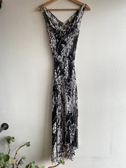 Vintage 90's black and white floral silk beaded maxi dress - La Lovely Vintage 