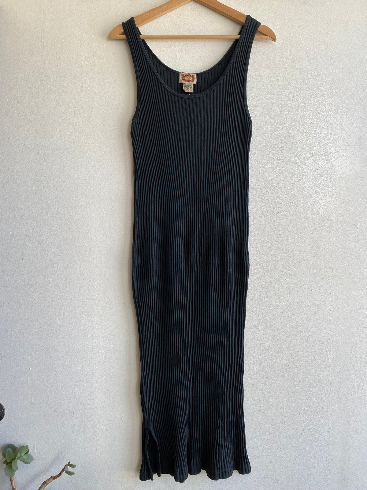 Vintage 90's Banana Republic Black Ribbed Cotton Midi Dress