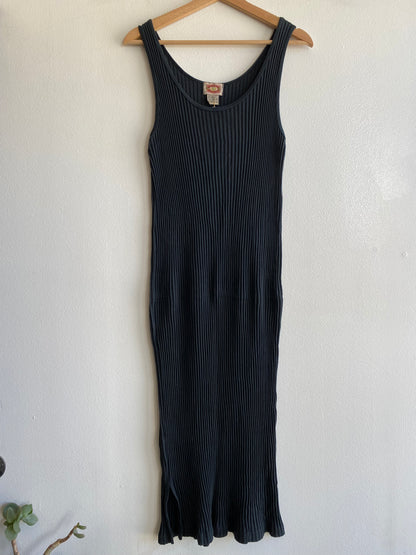 Vintage 90's Banana Republic Black Ribbed Cotton Midi Dress