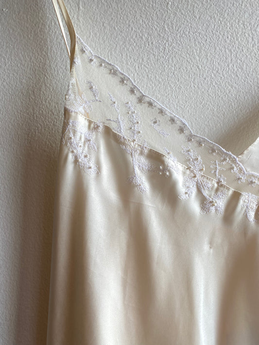Vintage 90's White Satin and Lace Maxi Slip Dress - La Lovely Vintage 