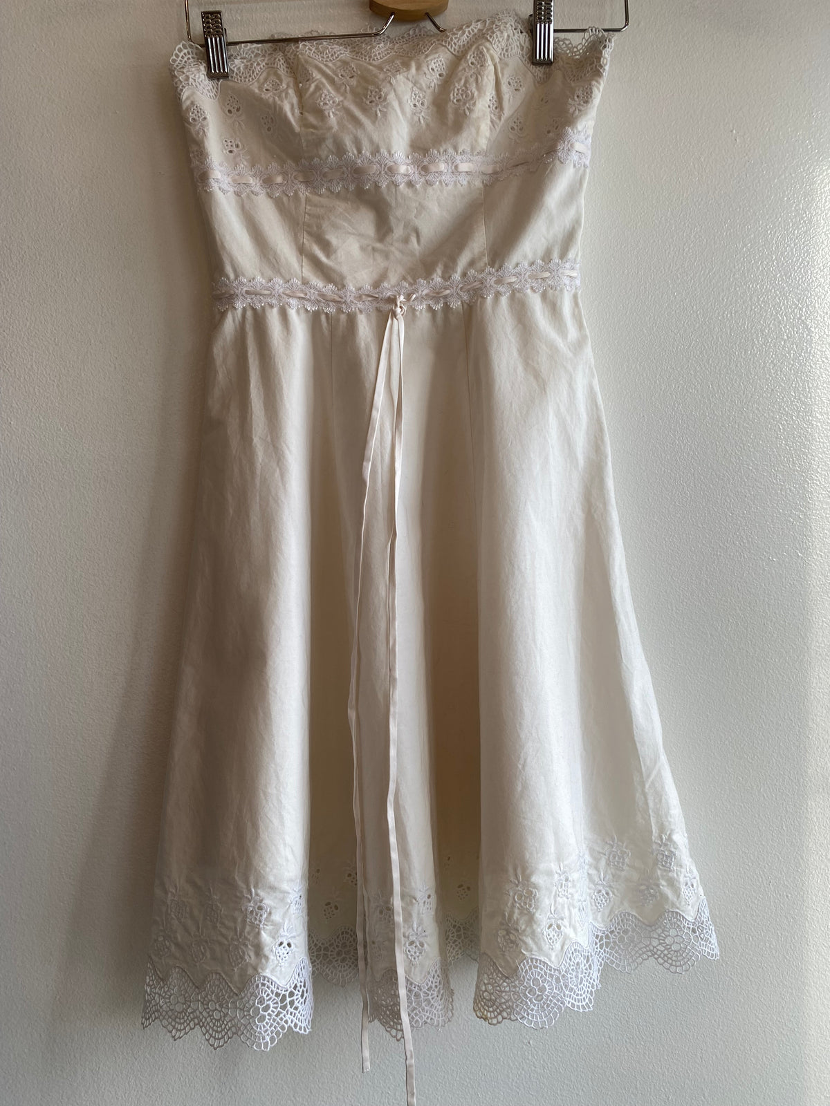 Vintage 90's Betsey Johnson White Cotton & Lace Strapless Mini Dress
