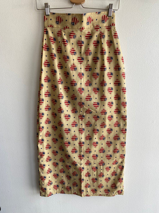 Vintage 1980’s Flags and Hearts Midi Skirt - La Lovely Vintage 