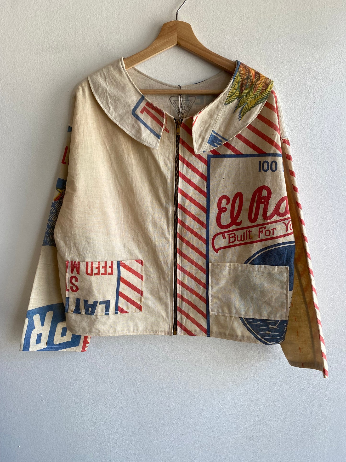 Double Down Vintage - Handmade Zip-Up Feed Sack Jacket