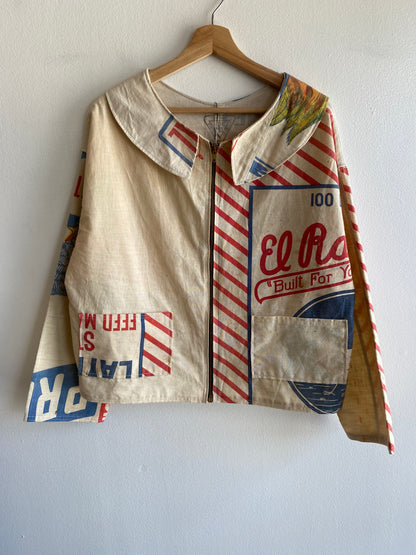 Double Down Vintage - Handmade Zip-Up Feed Sack Jacket