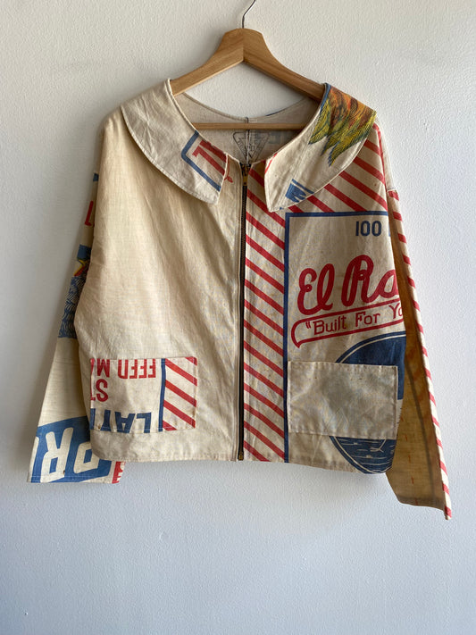 Double Down Vintage - Handmade Zip-Up Feed Sack Jacket