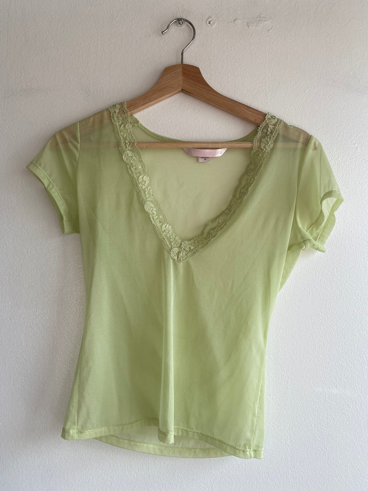 Vintage Y2K Victoria's Secret Spring Green Short-Sleeve Mesh Blouse