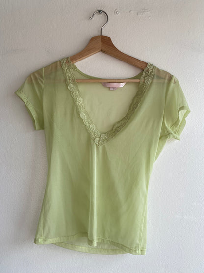 Vintage Y2K Victoria's Secret Spring Green Short-Sleeve Mesh Blouse