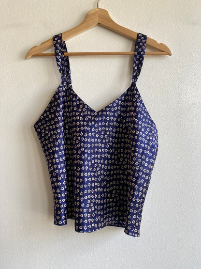 Vintage 90's Lingerie Cacique Navy & White Floral Tank Top - La Lovely Vintage 