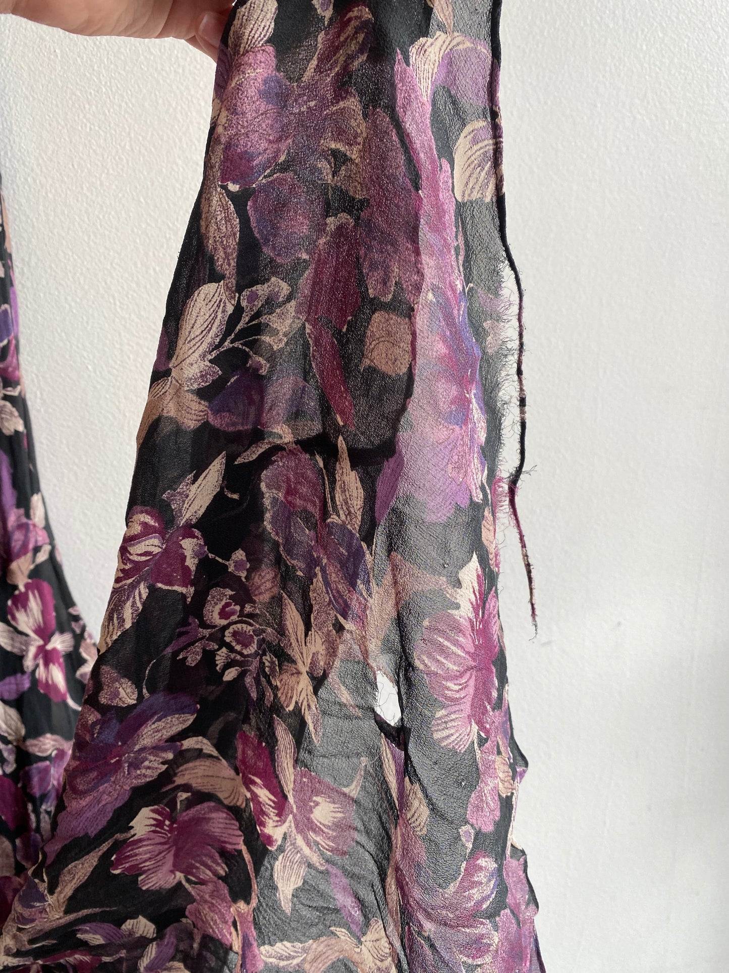 Vintage 90's Papéll Boutique Black and Purple Floral Silk Maxi Dress - La Lovely Vintage 
