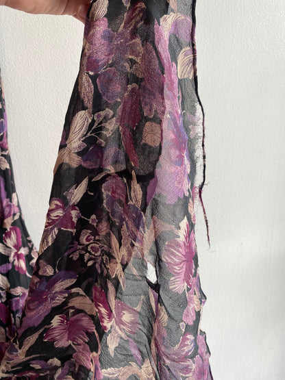 Vintage 90's Papéll Boutique Black and Purple Floral Silk Maxi Dress - La Lovely Vintage 