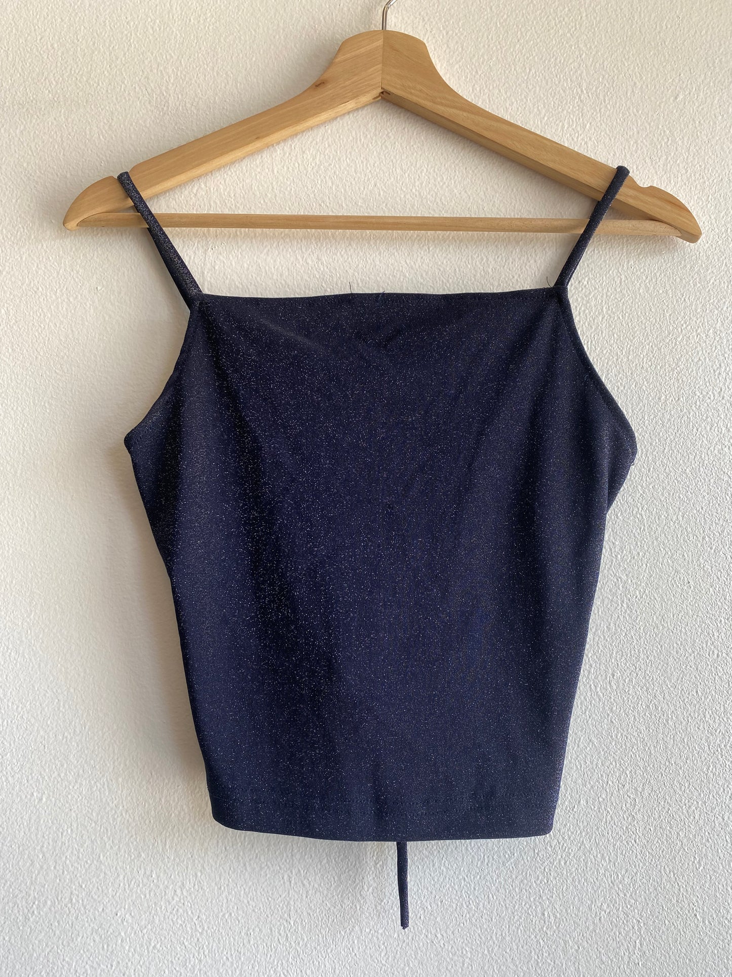 Vintage Y2K City Triangles Navy Glitter Tie Back Top