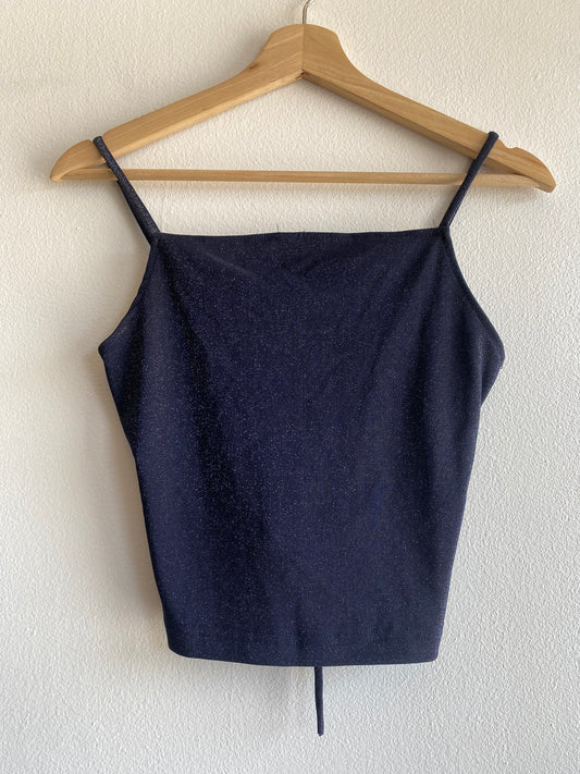 Vintage Y2K City Triangles Navy Glitter Tie Back Top